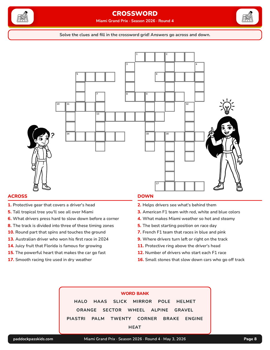 Miami packet crossword — race-specific F1 crossword covering drivers, teams, and race moments