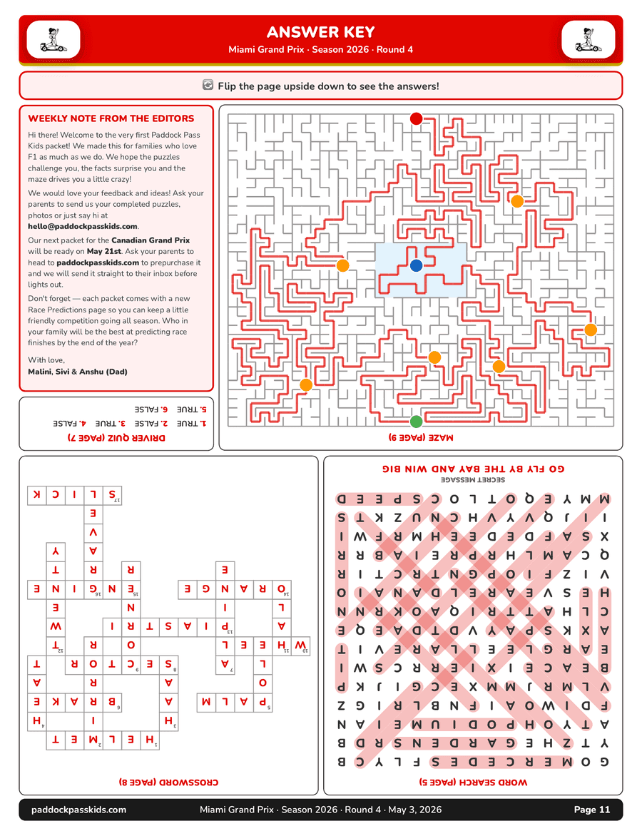 Miami packet answer key page — solutions for every puzzle in the packet